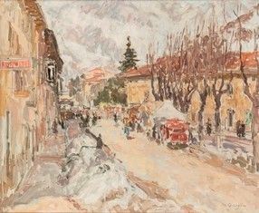 MASSIMO QUAGLINO (Refrancore, 1899 - Torino, 1982) : Veduta del viale di Bardonecchia...  - Auction Arte moderna e contemporanea. Dipinti, disegni, sculture e stampe d'autore del XIX e del XX secolo - Bertolami Fine Art - Casa d'Aste