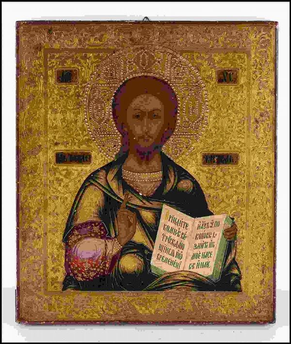 Icona russa raffigurante Cristo  Pantocratore - metà XIX secolo

tempera su tav...