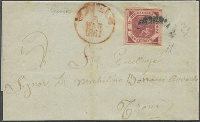 Goja, Napoli (Trani) — lettera del 03.03.1861 con affrancatura 2 gr carminio Cupo, svolazzo tipo ...
