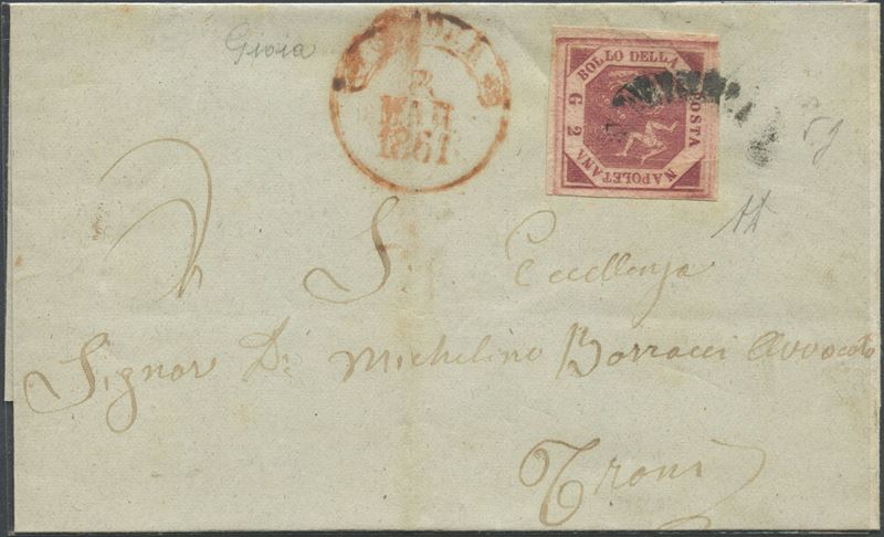Goja, Napoli (Trani) — lettera del 03.03.1861 con affrancatura 2 gr carminio Cupo, svolazzo tipo ...