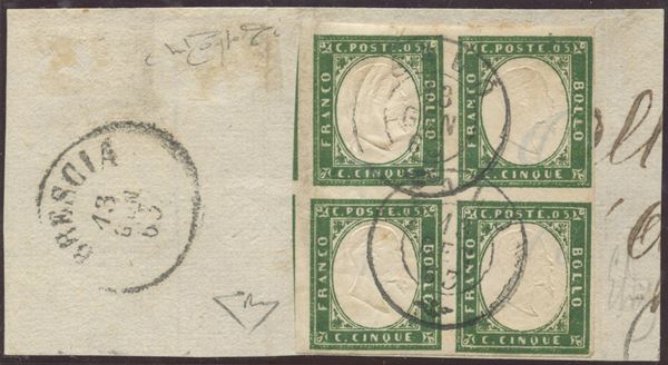 Sardinia - 5 cents in used block of four.