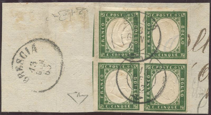 Sardegna - 5 Cent. in Quartina Usata.