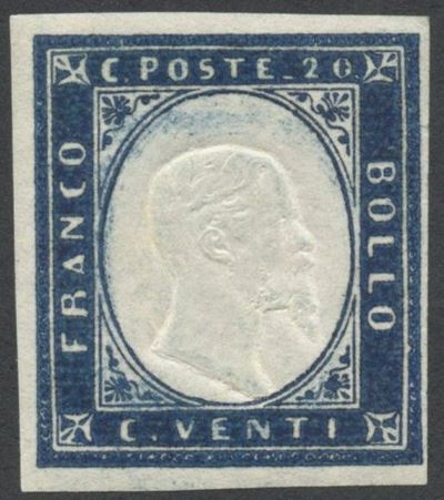 Sardegna, 20 cent. Azzurro Oltremare, 1861 - N.15Dc