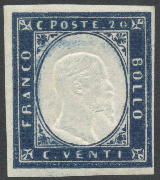 Sardegna - 20 cent. Azzurro Oltremare  - Asta Francobolli e Storia Postale - Bertolami Fine Art - Casa d'Aste