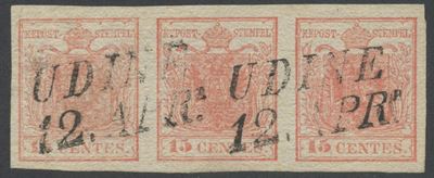 Lombardo Veneto - 15 Cent. II Tipo con Carta Pseudo Vergata