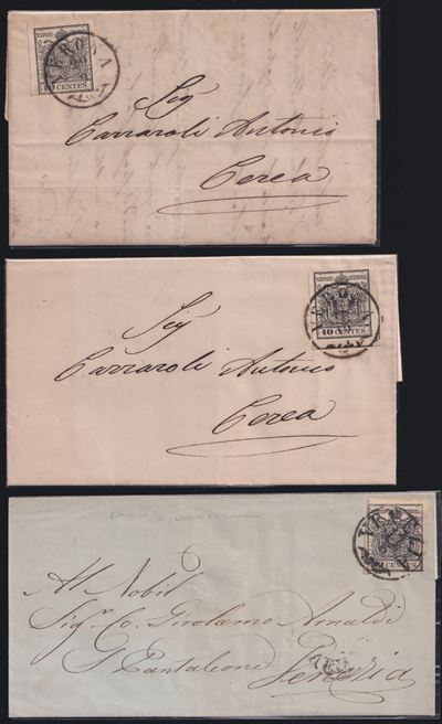 Lombardo-Veneto, Insieme postale con lettere affrancate e francobolli sciolti