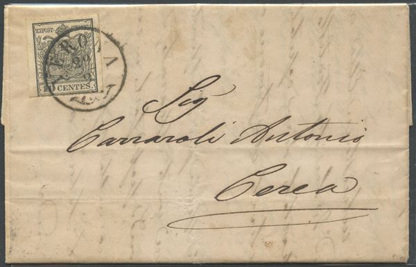 Lombardo Veneto - 10 cent. Nero grigio isolato per distretto  (Lombardo Veneto...)  - Asta Francobolli e Storia Postale - Bertolami Fine Art - Casa d'Aste