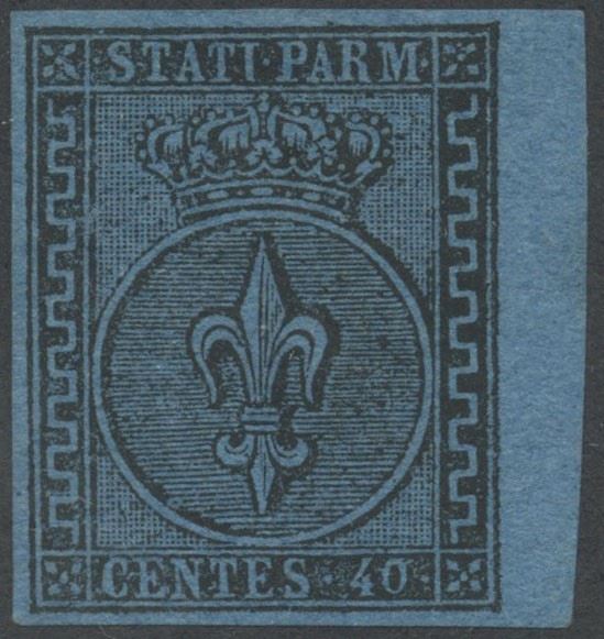 Francobollo, Parma (1852), 40 centesimi azzurro, n. 5