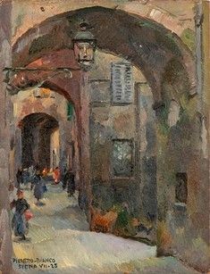 PIERETTO BIANCO (Trieste, 1875 - Bologna, 1937) : Siena, Via dei Termini, 1925...  - Auction Arte moderna e contemporanea. Dipinti, disegni, sculture e stampe d'autore del XIX e del XX secolo - Bertolami Fine Art - Casa d'Aste