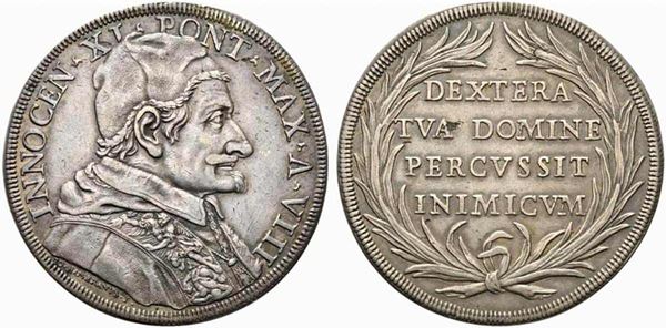 ROMA. Stato Pontificio. Innocenzo XI (1676-1689). Piastra anno VIII. Ag (44, 5 ...