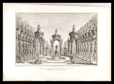 Orio Ambrogio (1737- 1825) da Giuseppe Galli da Bibiena (1696 &#8211; 1757)
 : SCENA d'invenzione e disegno del Cavalier Bibiena rappresentante GIARDINO REALE...  - Auction Stampe antiche, moderne e carte geografiche - Bertolami Fine Art - Casa d'Aste