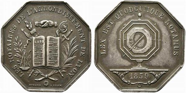 FRANCIA. LIONE. Medaglia 1839. Ag (32,5 mm – 14,5 g). LES NOTAIRES DE L'ARRONDI...  - Auction Monete e medaglie moderne Italiane ed Estere - Bertolami Fine Art - Casa d'Aste