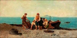 GIUSEPPE LAEZZA (Napoli, 1835 - 1905) : Scena Pescherecci ...  - Auction Arte moderna e contemporanea. Dipinti, disegni, sculture e stampe d'autore del XIX e del XX secolo - Bertolami Fine Art - Casa d'Aste