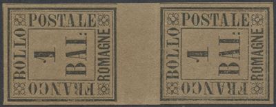 Romagne, 1 b. con interspazio di gruppo, 1859, nuova con gomma integra
