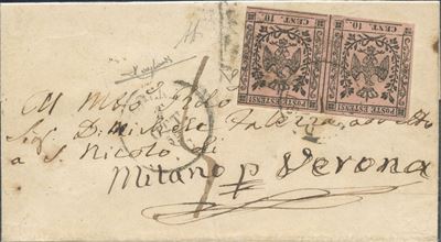 Francobolli, Lettera da Modena per Verona con affrancatura da 10 centesimi (1859)