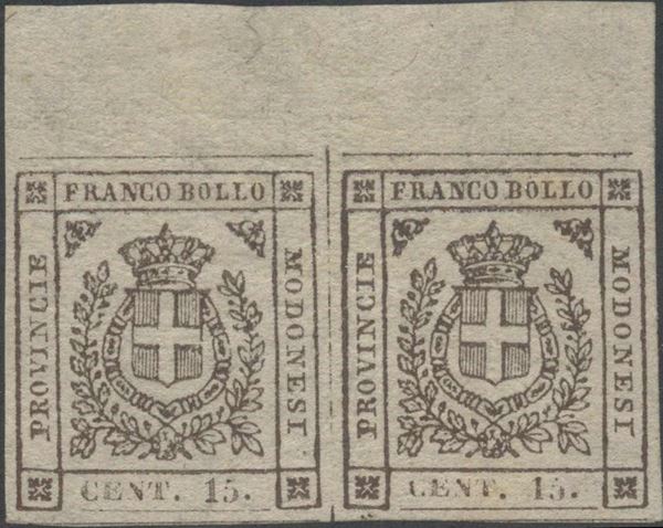 G.P. Modena - coppia del 15 cent. bruno  - Asta Francobolli e Storia Postale - Bertolami Fine Art - Casa d'Aste