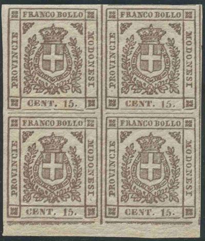 Bruno Seppia, Modena (1859) — 15c., doppia stampa in quartina con bordo