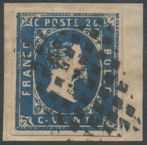 Sardinia I Issue - 20c. Blue N.2 II report  (Italy - Sardinia...)  - Auction Stamps and Postal History - Bertolami Fine Art - Casa d'Aste