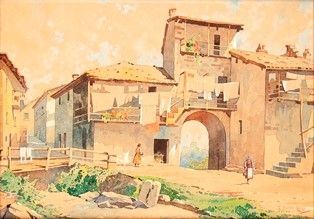 ENRICO BARTEZAGO (Milano, 1820 - 1905) : Scorcio di paese ...  - Auction Arte moderna e contemporanea. Dipinti, disegni, sculture e stampe d'autore del XIX e del XX secolo - Bertolami Fine Art - Casa d'Aste