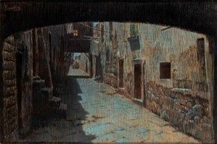 FABIO CIPOLLA (Roma, 1854 - 1935) - Scorcio di paese ...