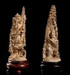 DUE PAESAGGI CON FIGURE IN AVORIO
Cina, inizio del XX secolo...  - Auction Arte asiatica e tribale - Bertolami Fine Art - Casa d'Aste