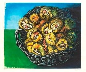 RENATO GUTTUSO : Natura morta con cesto di castagne...  - Asta Arte moderna e contemporanea. Dipinti, disegni, sculture e stampe d'autore del XIX e del XX secolo - Bertolami Fine Art - Casa d'Aste