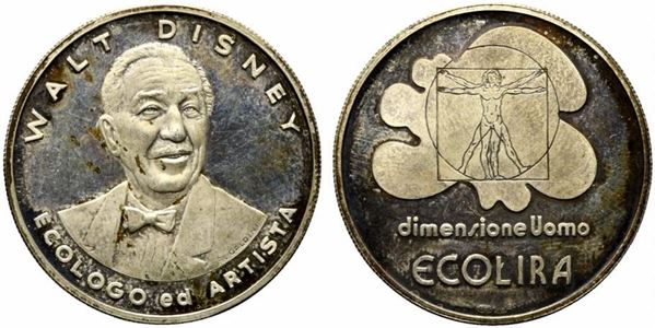 Walt Disney. Medaglia dimensione Uomo Ecolira AG (14,66 g - 32,5 mm).   ...  - Auction MARIA PIA E AMINTORE FANFANI - Bertolami Fine Art - Casa d'Aste