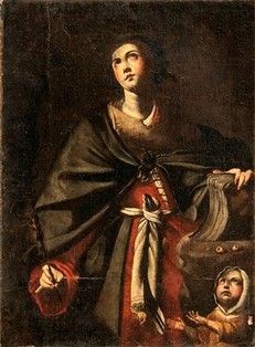 CERCHIA DI FRANCESCO GUARINO (Solofra, 1611 - Gravina in Puglia, 1651) - Santa Lucia riceve un ex-voto...