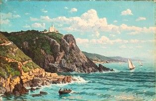 UGO MANARESI (Ravenna, 1851 - Livorno, 1917) : Veduta di Castel Sonnino, Livorno, 1889...  - Asta Arte moderna e contemporanea. Dipinti, disegni, sculture e stampe d'autore del XIX e del XX secolo - Bertolami Fine Art - Casa d'Aste