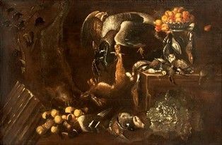 SCUOLA ROMANA, META' DEL XVII SECOLO : Grande natura morta di frutta e cacciagione ...  - Asta Dipinti, Disegni e Sculture dal XIV al XIX secolo - Bertolami Fine Art - Casa d'Aste