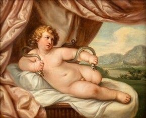 Ercole bambino strozza i  serpenti mandati da Era per ucciderlo...