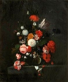 ATELIER DI MARIA VON OOSTERWYCK (Nootdorp, 1630 &#8211; Uitdam, 1693) - Bouquet di fiori in un vaso di cristallo...