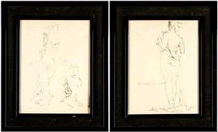 Lotto composto da due disegni rappresentanti due nudi femminili...  - Auction Arte moderna e contemporanea. Dipinti, disegni, sculture e stampe d'autore del XIX e del XX secolo - Bertolami Fine Art - Casa d'Aste