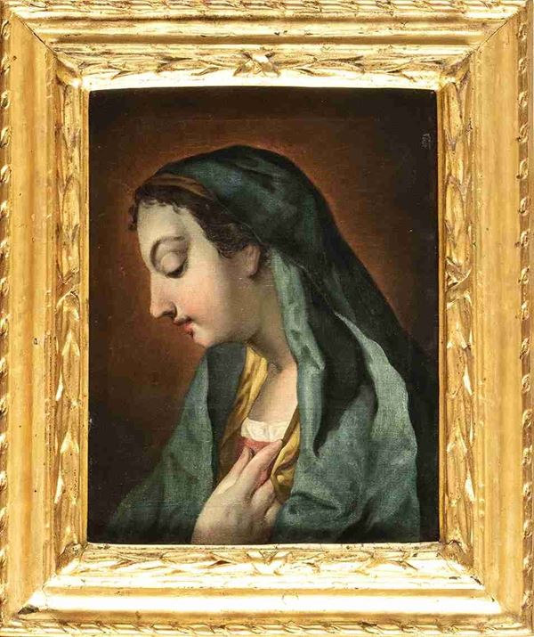 SCUOLA VENEZIANA,  XVIII SECOLO - Testa della Vergine orante di profilo...