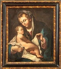 Scuola napoletana, XVIII secolo : Madonna con Bambino...  - Asta Dipinti, Disegni e Sculture dal XIV al XIX secolo - Bertolami Fine Art - Casa d'Aste