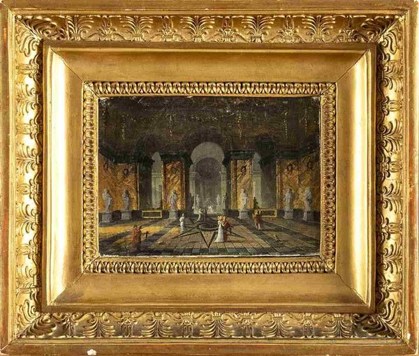 JEAN-FRAN&#199;OIS LEBELLE (attivo in Francia, 1806 - 1836) : Interno di architettura monumentale con figure che deambulano...  - Auction Dipinti, Disegni e Sculture dal XIV al XIX secolo - Bertolami Fine Art - Casa d'Aste