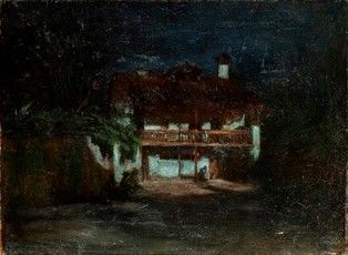 VINCENZO DE STEFANI (Verona, 1859 - Venezia, 1937) - Notturno con casolare ...