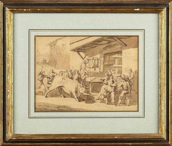 Bartolomeo Pinelli : Toro condotto al mattaio...  - Auction Dipinti, Disegni e Sculture dal XIV al XIX secolo - Bertolami Fine Art - Casa d'Aste
