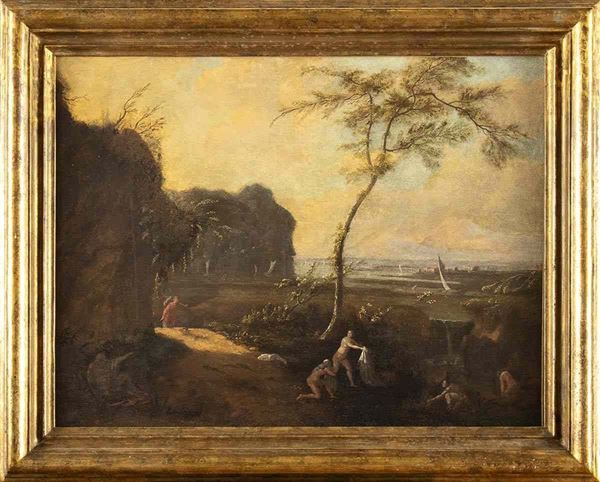 PITTORE FIAMMINGO  ATTIVO A ROMA, DECENNI CENTRALI XVII SECOLO - Paesaggio con figure...