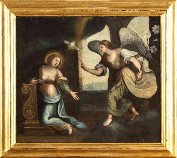 SCUOLA EMILIANA, FINE XVI / INIZIO XVII SECOLO : Annunciazione...  - Auction Dipinti, Disegni e Sculture dal XIV al XIX secolo - Bertolami Fine Art - Casa d'Aste