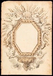 GIUSEPPE VALADIER (Roma, 1762 - 1839), ATTRIBUITO - Recto: elemento architettonico a cornice con putti e mensola - Verso: studi di ...