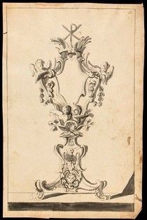GIUSEPPE VALADIER (Roma, 1762 - 1839), ATTRIBUITO - Recto: reliquario sormontato dal Chrismon - Verso: studi per arme gentilizio Ch...