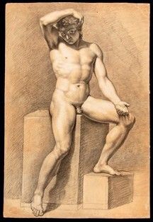 Artista neoclassico, primi decenni del XIX secolo - Recto: studio di nudo maschile -
Verso: studio di nudo maschile...
