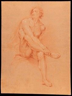 Studio di nudo maschile seduto...  - Asta Dipinti, Disegni e Sculture dal XIV al XIX secolo - Bertolami Fine Art - Casa d'Aste