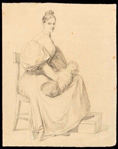 Giuseppe Moricci - Ritratto femminile con infante...