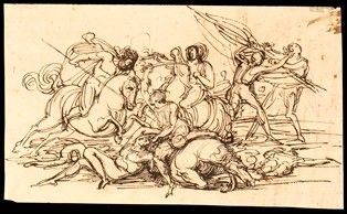Artista toscano, seconda met&#224; XVII secolo - Battaglia di cavalieri...