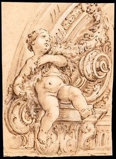 Studio di Putto con ghirlanda per una decorazione architettonica...