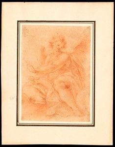 ARTISTA ROMANO, INIZIO XVII SECOLO - Angelo seduto su una nube...