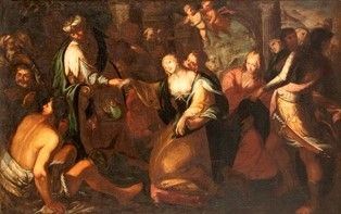 AMBITO DI ANDREA CELESTI (Venezia, 1637 - Toscolano, 1712) - Alessandro Magno e la figlia di Dario...