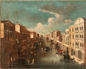 AMBITO DI GABRIELE BELLA (Venezia, 1720 - 1799) : Veduta di un canale di Venezia...  - Asta Dipinti, Disegni e Sculture dal XIV al XIX secolo - Bertolami Fine Art - Casa d'Aste